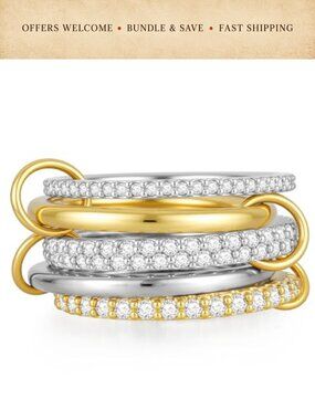 14K Gold Plated Stacking Rings Cubic Zirconia Interlocking Bands